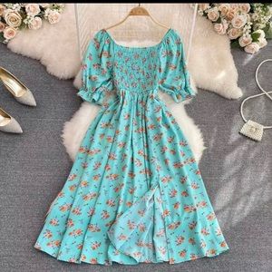 COPY - Women romantic floral summer puff sleeve casual party vacation beach dre…